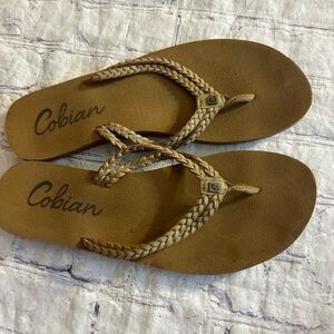 COBIAN TAN WOVEN STRAPS WOMEN’S FLIP FLOPS CLASSIC STYLE